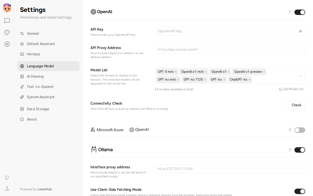 Settings → Language Model