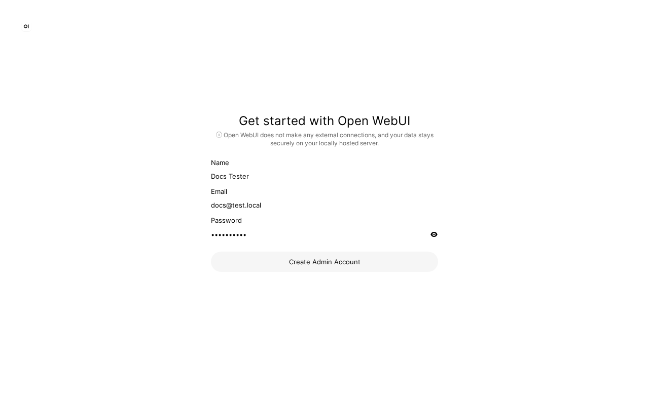 Open WebUI 首次访问的注册页